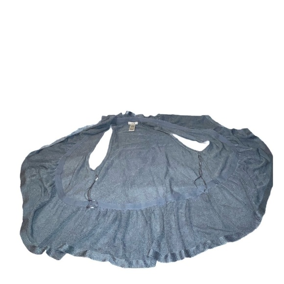 CACHE blue sleeveless frill Boho Solid Color Block cardigan sweater vest size M - Picture 7 of 9